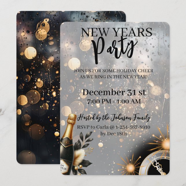 Invitación de fiesta de Año Nuevo festiva (Anverso / Reverso)