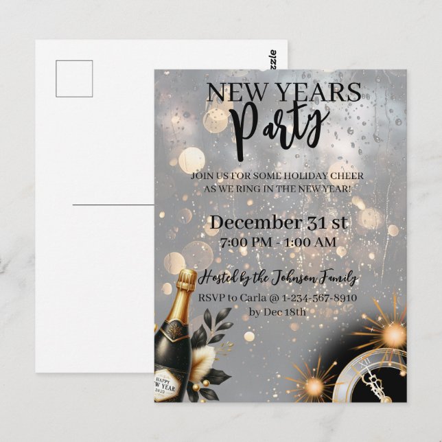 Invitación de fiesta de Año Nuevo festiva (Anverso / Reverso)