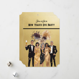 Invitación de fiesta de Año Nuevo negro y oro