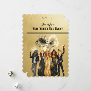 Invitación de fiesta de Año Nuevo negro y oro