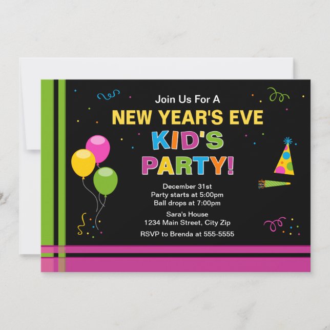 Invitación de fiesta de Año Nuevo para niños (Anverso)