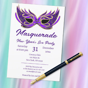 Invitación de fiesta de año nuevo Purple Masquerad