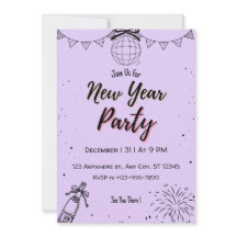Invitación de fiesta de Año Nuevo púrpura editable