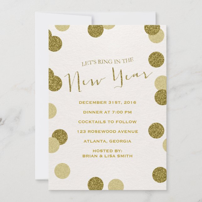 Invitación de fiesta de Año Nuevo purpurina (Anverso)