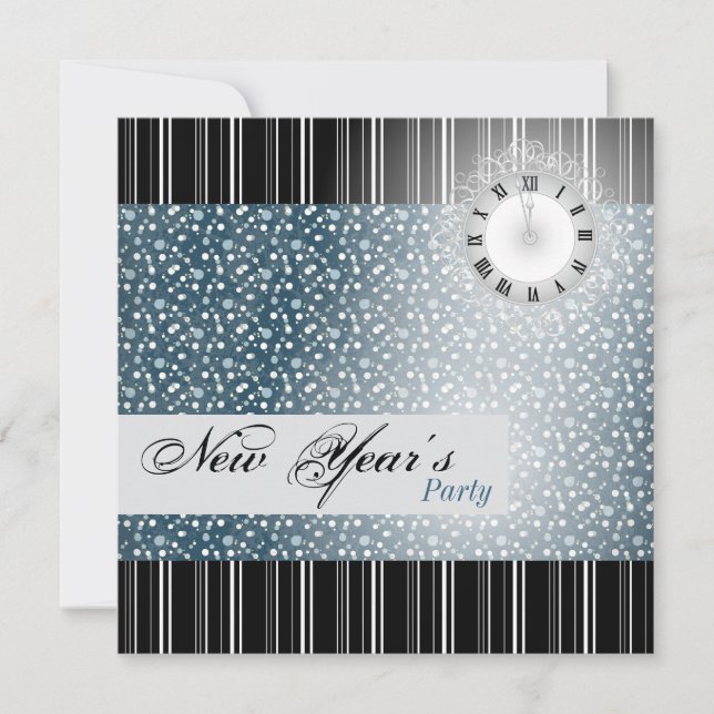 Invitación de fiesta de Año Nuevo - Reloj plateado (Anverso)
