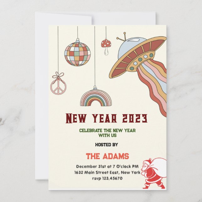 Invitación de fiesta de Año Nuevo retro, incluso i (Anverso)