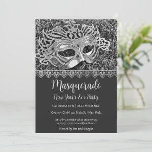 Invitación de fiesta de año nuevo Silver Masquerad