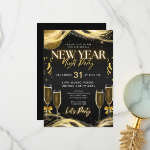 Invitación de fiesta de Año Nuevo y Oro Negro
