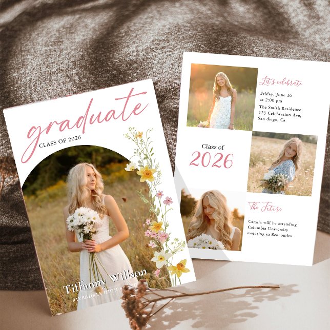 Invitación de fiesta de anuncio de graduación flor (Subido por el creador)