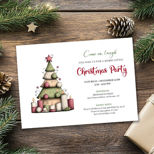 Invitación de fiesta de árbol de Navidad artístico (Artistic whimsical Christmas tree party invitation)