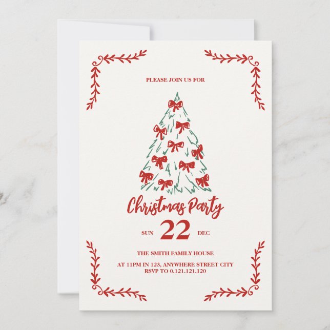 invitación de fiesta de árbol de navidad clásico d (Anverso)