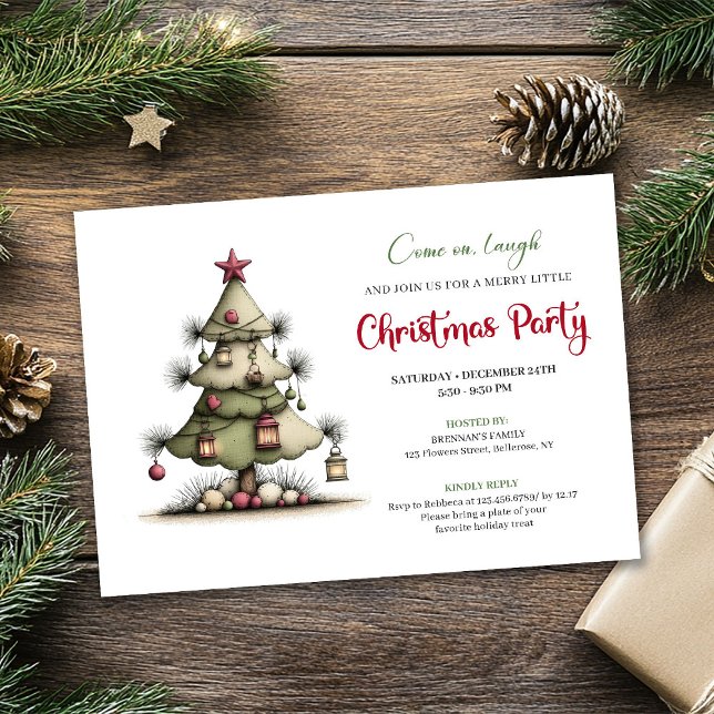 Invitación de fiesta de árbol de Navidad con acuar (Whimsical Watercolor Christmas Tree Party Invite)
