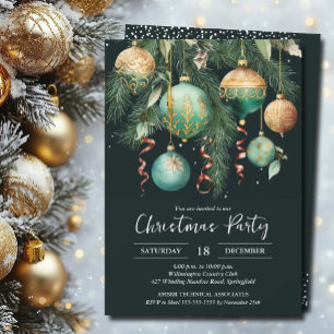 Invitación de fiesta de árbol de Navidad con adorn