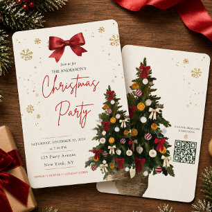 Invitación de fiesta de árbol de Navidad de acuare