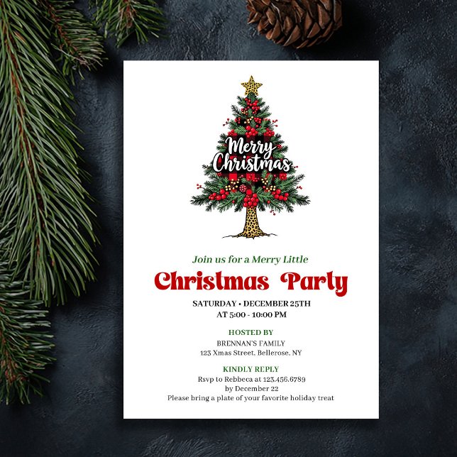 Invitación de fiesta de árbol de Navidad de Búfalo (Artistic Buffalo Christmas Tree Party Invitation)