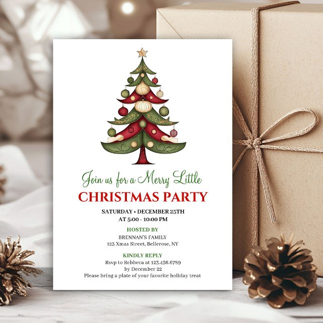 Invitación de fiesta de árbol de Navidad minimalis (Minimalist designer Christmas tree party invite)