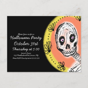 Invitación de fiesta de arte de esqueleto de Hallo