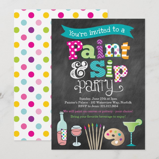 Invitación de fiesta de arte de pizarra de tiza es (Anverso / Reverso)