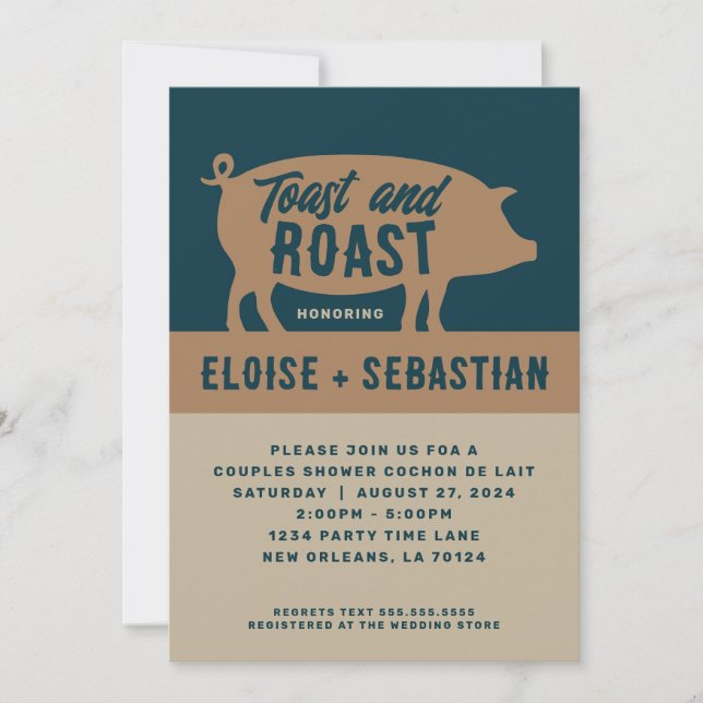 Invitación de fiesta de asado de cerdo Toast & Roa (Anverso)
