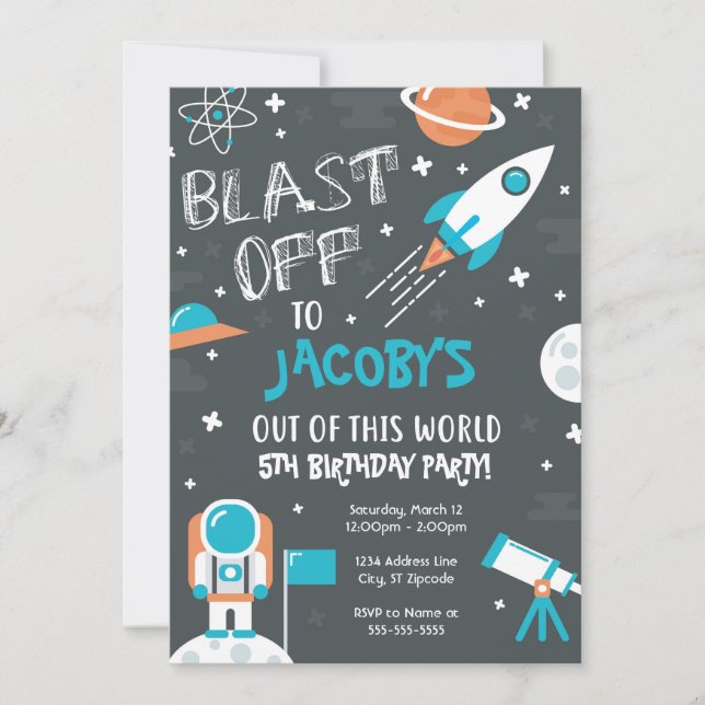 Invitación de fiesta de astronauta en el espacio e (Anverso)