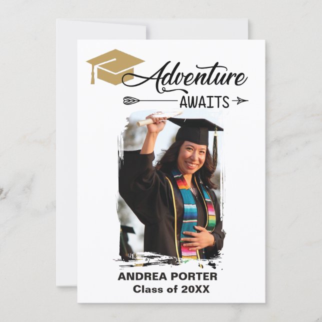 Invitación de fiesta de aventura de graduación (Anverso)