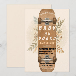 Invitación de fiesta de Baby Shower con monopatín