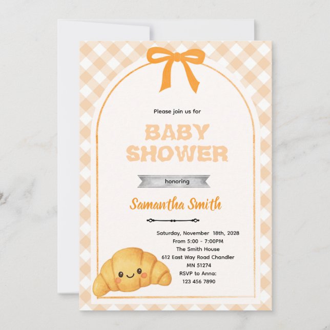 Invitación de fiesta de baby shower de croissant (Anverso)