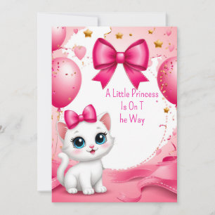 Invitación de fiesta de baby shower de gatito ador
