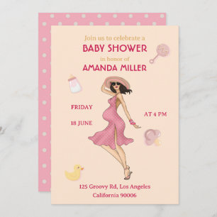 Invitación de fiesta de Baby Shower de mami retro 