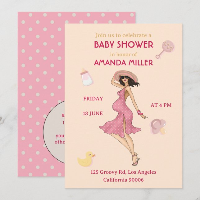 Invitación de fiesta de Baby Shower de mami retro  (Anverso / Reverso)