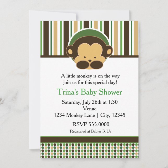Invitación de fiesta de baby shower de mono de jun (Anverso)