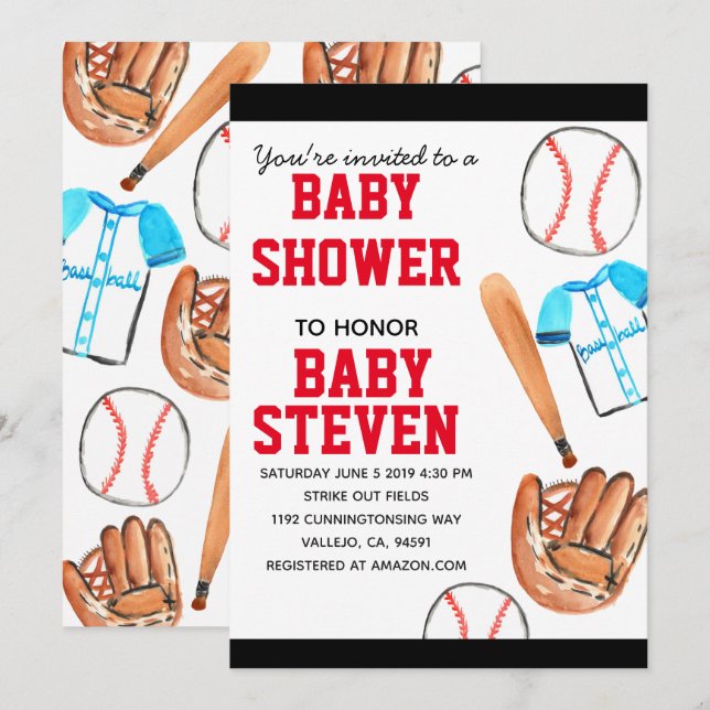 Invitación de fiesta de baby shower deportiva de b (Anverso / Reverso)