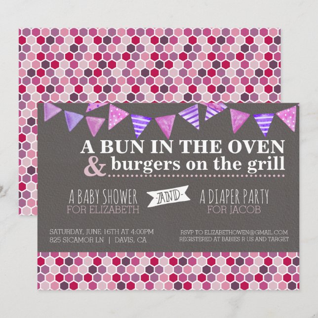 Invitación de fiesta de Baby Shower/Diaper (Anverso / Reverso)