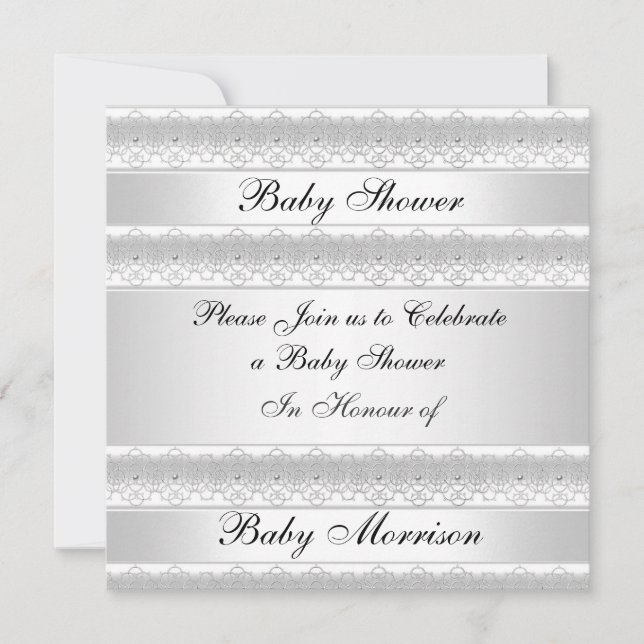 Invitación de fiesta de Baby Shower dulce blanca (Anverso)