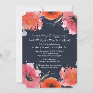 Invitación de fiesta de baby shower floral acuarel