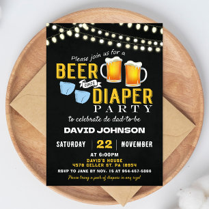 Invitación de fiesta de baby shower: pañales y cer