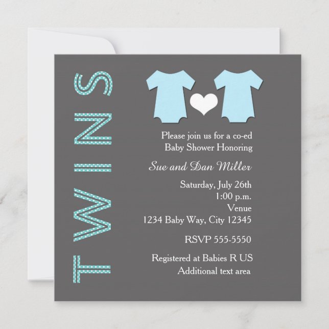 Invitación de fiesta de baby shower para gemelos n (Anverso)