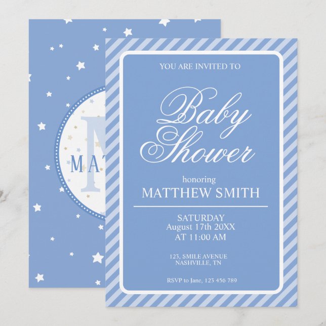 Invitación de fiesta de Baby Shower para niño (Anverso / Reverso)