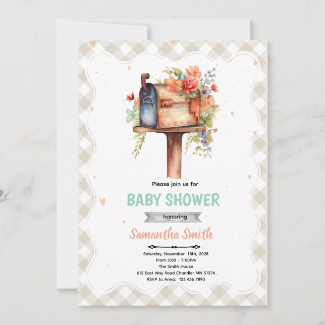 invitación de fiesta de baby shower por correo (Anverso)