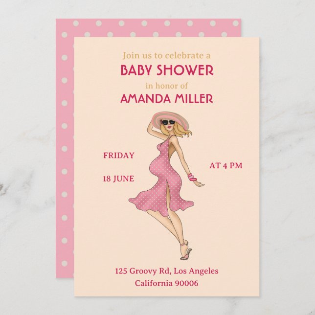 Invitación de fiesta de Baby Shower rubia mami ret (Anverso / Reverso)