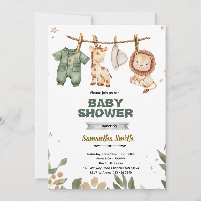 invitación de fiesta de baby shower safari (Anverso)