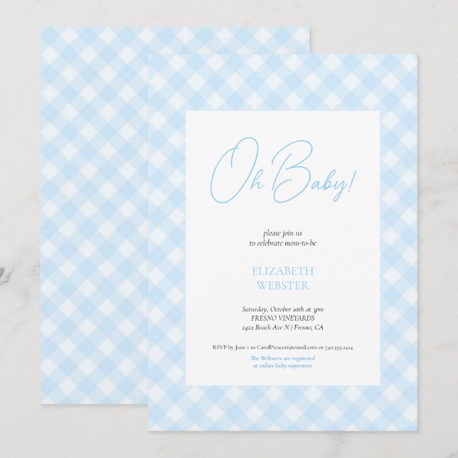 Invitación de fiesta de baby shower simple de niño (Anverso / Reverso)
