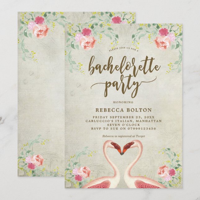 invitación de fiesta de bachiller floral de flamin (Anverso / Reverso)