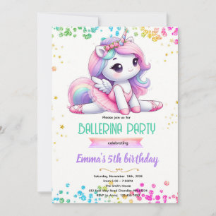 invitación de fiesta de bailarina de unicornio