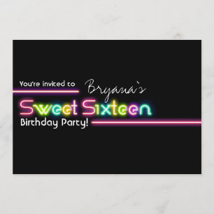 Invitación de fiesta de baile con luces de neón y 