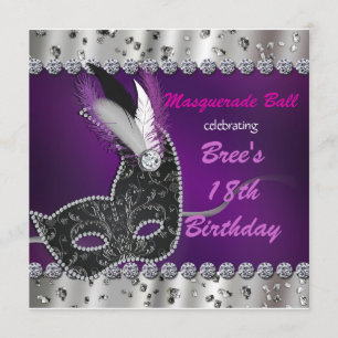 Invitación de fiesta de baile de máscaras púrpura