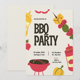 Invitación de fiesta de barbacoa roja y negra en n
