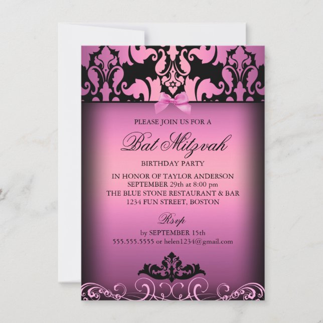 Invitación de fiesta de Bat Mitzvah de Damasco ele (Anverso)