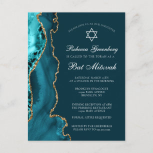 Invitación de fiesta de Bat Mitzvah de oro azul el