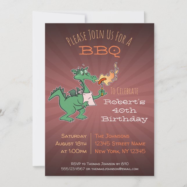 Invitación de Fiesta de BBQ de Dragon Funny (Anverso)